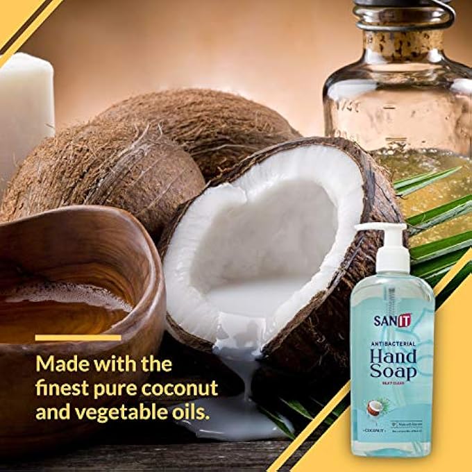 Sanit SILKY CLEAN ANTIBACTERIAL LIQUID GEL AROMATIC HAND SOAP - ADVANCED FORMULA WITH COCONUT OIL AND ALOE VERA - NATURAL MOISTURIZING HAND WASH - MADE IN USA, COCONUT, 8 OZ, 3 PACK - Image 5